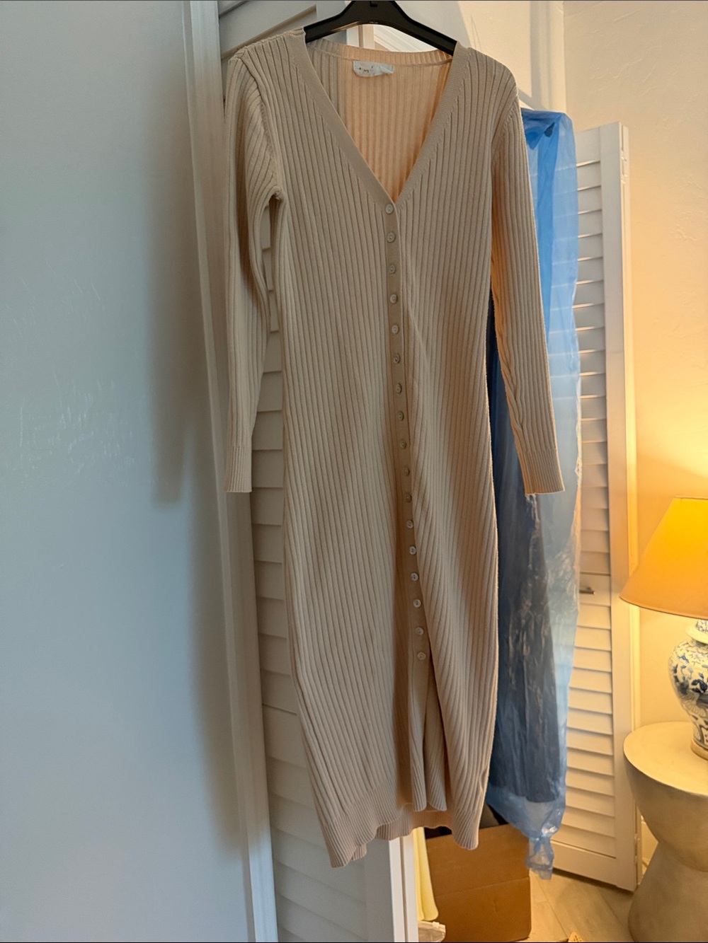 Heartloom Long-Sleeve Ribbed Button-Front Dress in Cream